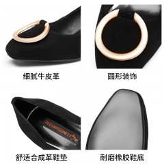 红蜻蜓  女鞋秋季新款时尚方头圆扣高跟鞋粗跟皮鞋子女单鞋