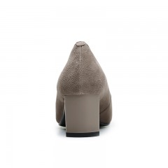 红蜻蜓  女鞋秋季新款时尚方头圆扣高跟鞋粗跟皮鞋子女单鞋