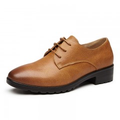 红蜻蜓 女鞋秋季新款英伦方头休闲鞋女真皮粗跟单鞋女皮鞋