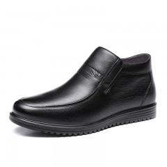 红蜻蜓 真皮男棉鞋冬季新品保暖绒里中年爸爸棉鞋高帮牛皮鞋男