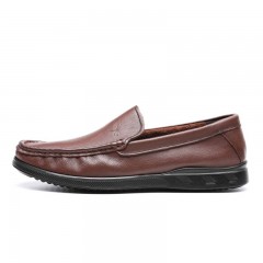 红蜻蜓 男鞋冬季新款真皮休闲皮鞋低跟套脚乐福鞋软面皮老头鞋