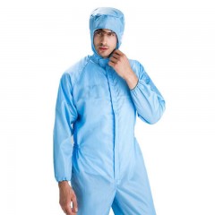 谋福 防静电四连体服无尘工作连帽连体服洁净四连体衣服 蓝色. XL