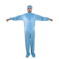 谋福 防静电四连体服无尘工作连帽连体服洁净四连体衣服 蓝色. XL