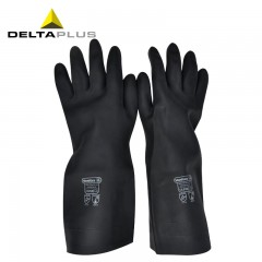 代尔塔 氯丁橡胶高性能耐酸碱耐热防护手套耐油工业级重型防化手套201510