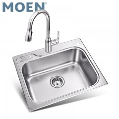 摩恩 厨房304不锈钢水槽单槽套餐 加厚一体洗菜盆洗碗池水盆 22000R