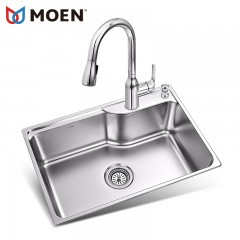 摩恩 优质304不锈钢磨砂单槽加厚厨房水槽龙头洗菜盆水池套餐 22179