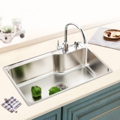 摩恩 优质304不锈钢磨砂单槽加厚厨房水槽龙头洗菜盆水池套餐 22179
