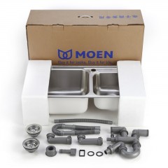 摩恩 厨房304不锈钢水槽双槽套餐加厚手工洗菜盆洗碗池水盆 28002SL