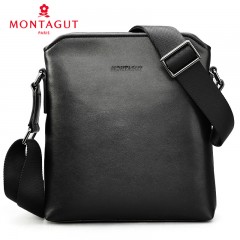 梦特娇 单肩包男斜挎包牛皮包商务休闲背包