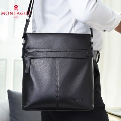 梦特娇 单肩包男士真皮斜挎包大容量商务包