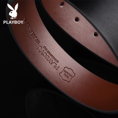 花花公子 男皮带真皮平滑扣青年休闲商务韩版潮板扣纯牛皮时尚腰带