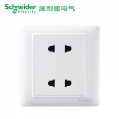 施耐德 电源插座 双联二极面板86型 暗装家用墙壁四孔插座 睿意白