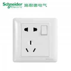 施耐德 开关插座86型家用暗装墙壁二三带面板 一开五孔10A睿意白色