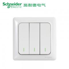 施耐德 电气 三开单控 三位三联 家用墙壁开关插座面板10A 睿意白