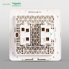施耐德 电气 二位二开双联单控 电源插座开关面板16A 绎尚镜瓷白