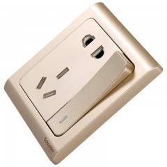 施耐德 电气带开关二三插一开双控五孔电源插座面板10A 轻逸格调金