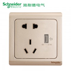 施耐德 开关插座面板轻逸金10A电源带开关插座 带2.1A USB插座