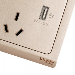 施耐德 开关插座面板轻逸金10A电源带开关插座 带2.1A USB插座