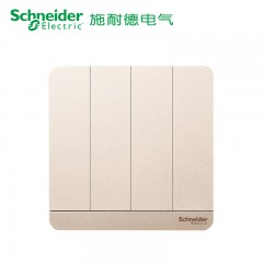 施耐德 四位四联四开双控开关面板16A 绎尚薄暮金