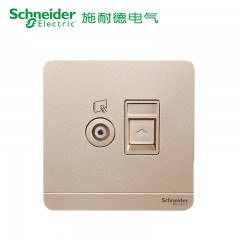 施耐德 电视+电脑插座 网络网线面板 绎尚薄暮金