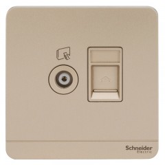 施耐德 电视+电脑插座 网络网线面板 绎尚薄暮金