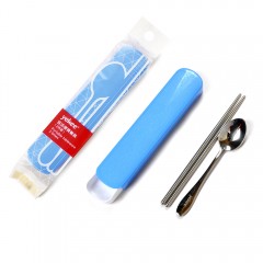 宜洁 不锈钢筷子勺子便携餐具实心成人学生户外旅行套装两件套