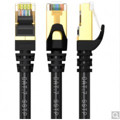 ☆山泽 SAMZHE CAT-7005H 工程级七类CAT7类纯铜镀金双屏蔽超高速网络跳线 成品网线 黑色0.5米