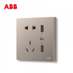 ABB 开关插座 轩致无框 朝霞金 二位USB插座五孔墙壁插座AF293-PG