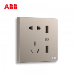 ABB 开关插座 轩致无框 朝霞金 二位USB插座五孔墙壁插座AF293-PG