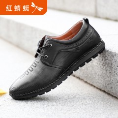 红蜻蜓 男鞋新款潮流英伦透气皮鞋男真皮软底商务休闲系带鞋