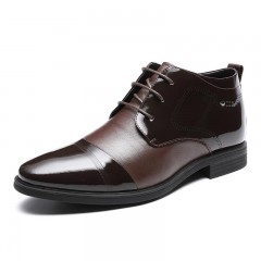 红蜻蜓 商务正装高帮皮鞋男冬季新品真皮系带保暖加绒漆皮男靴