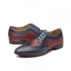 红蜻蜓 真皮男单鞋春季时尚拼色布洛克款式皮鞋正装商务鞋