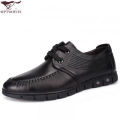 七匹狼皮鞋新款男士头层牛皮商务休闲系带真皮软底软面男鞋鞋子