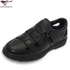七匹狼 皮凉鞋男士头层牛皮时尚休闲男鞋透气黑色夏季真皮鞋子