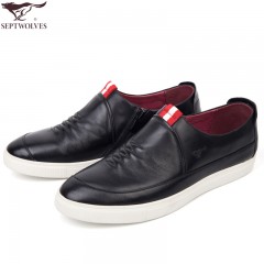 七匹狼 男鞋头层牛皮时尚白底防褶皱男士日常休闲套脚真皮皮鞋