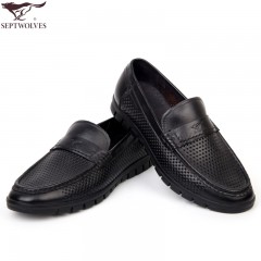 七匹狼 凉皮鞋小牛皮镂空打孔男鞋软底软面时尚休闲夏季真皮皮鞋子