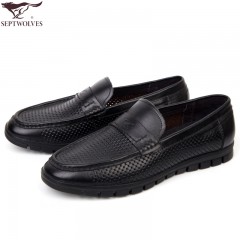 七匹狼 凉皮鞋小牛皮镂空打孔男鞋软底软面时尚休闲夏季真皮皮鞋子