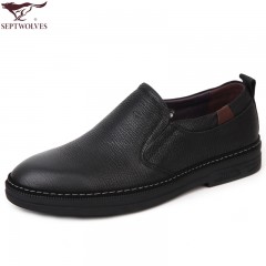 七匹狼 男鞋新款头层牛皮软底软面套脚时尚商务休闲男士皮鞋子