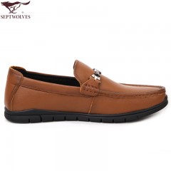 七匹狼 男鞋时尚休闲平底套脚耐磨头层牛皮软底软面真皮男鞋子