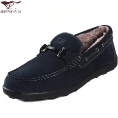 七匹狼 男士毛皮鞋秋冬新款潮英伦休闲鞋软牛皮保暖低帮男鞋棉鞋子