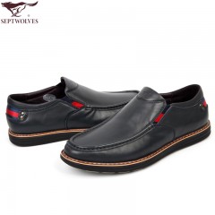七匹狼 男鞋头层牛皮男士商务休闲舒适真皮时尚套脚软面皮鞋子
