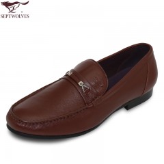 七匹狼 男鞋新款头层牛皮男士时尚日常休闲套脚真皮皮鞋子