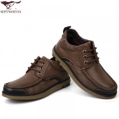 七匹狼 棉鞋冬季新款头层牛皮卡其男士复古工装加绒保暖高帮真皮鞋