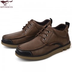 七匹狼 棉鞋冬季新款头层牛皮卡其男士复古工装加绒保暖高帮真皮鞋