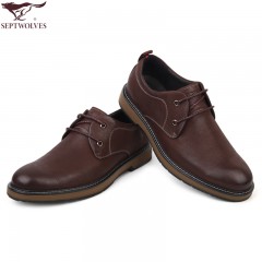 七匹狼 男鞋新品头层牛皮休闲男鞋软底软面时尚系带皮鞋子