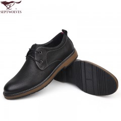 七匹狼 男鞋新品头层牛皮休闲男鞋软底软面时尚系带皮鞋子