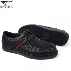 七匹狼 男鞋男士鳄鱼纹头层牛皮时尚休闲系带真皮皮鞋