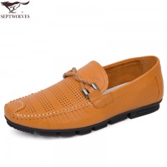七匹狼 凉皮鞋男鞋头层牛皮镂空打孔软底软面真皮夏季皮鞋