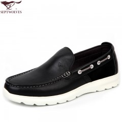七匹狼 男鞋新款头层牛皮男士时尚休闲套脚轻质鞋底真皮皮鞋子