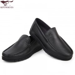 七匹狼 男鞋新款头层牛皮软底软面休闲耐磨套脚真皮皮鞋子